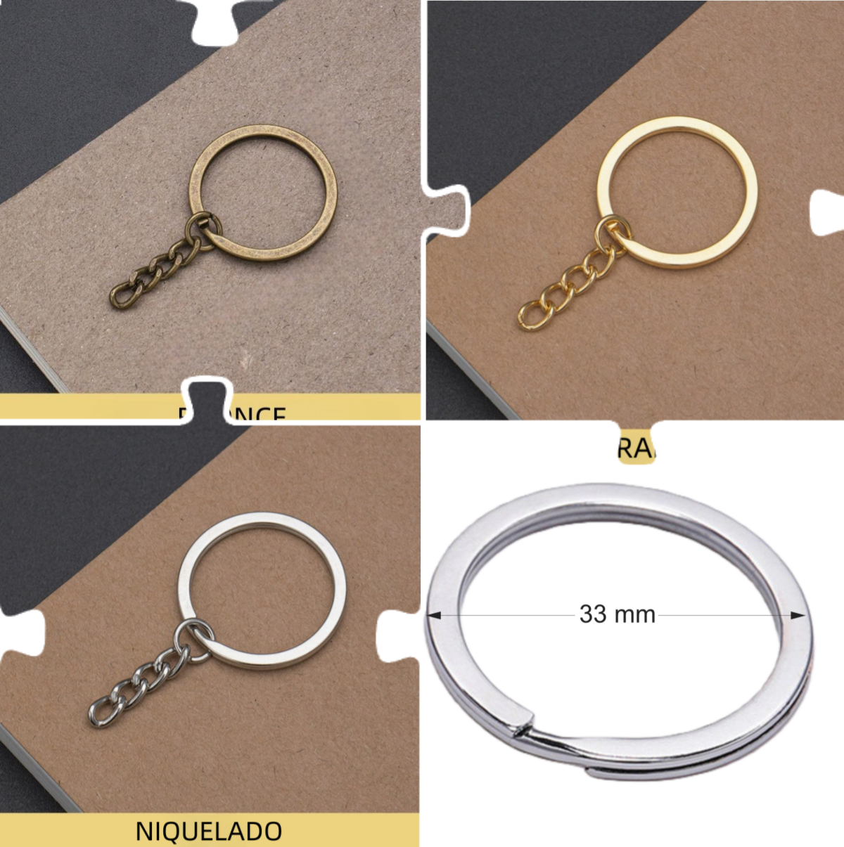 Anilla de llavero con cadena 33mm Lote de 20 Uds./100Uds.
