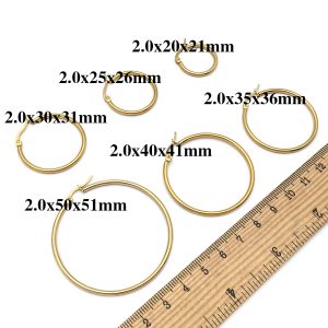 Alternative view of Aro de pendiente acero inoxidable dorado grosor 2mm varios medidas Pack 12 Uds.