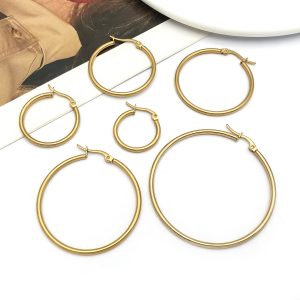 Aro de pendiente acero inoxidable dorado grosor 2mm varios medidas Pack 12 Uds.