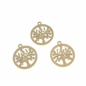 Colgante acero inoxidable árbol de la vida dorado 18 Uds.