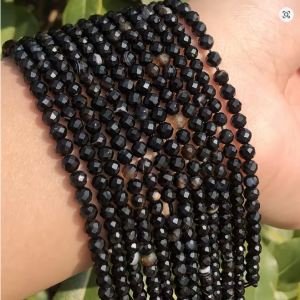 Cuenta de piedra natural facetada black agate de 2/3/4mm