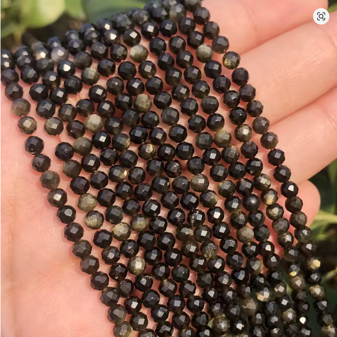Cuenta de piedra natural facetada gold obsidian de 2/3/4mm