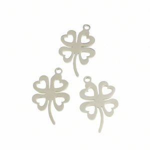 Colgante acero inoxidable hoja de 4 trébol hueco plateado 36 Uds.